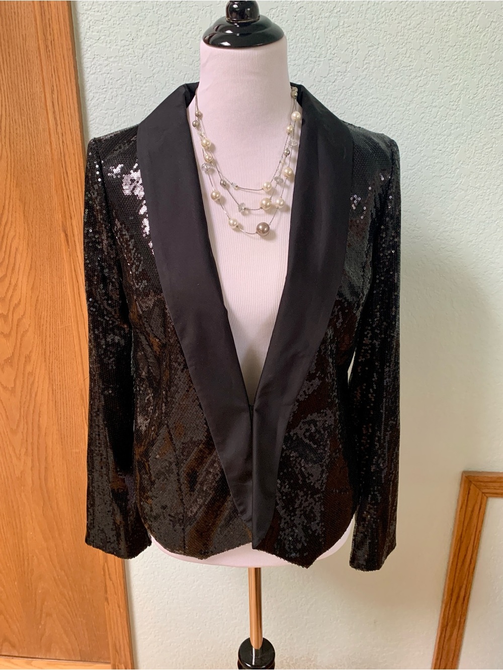 White House Black Market Black Sequin Shawl-Collar Blazer NWT